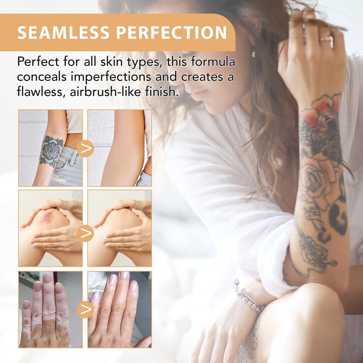 Leg Makeup Concealer, Flawless Body Cover Cream Waterproof Leg Cream, Leg Skin Tattoo Scars Concealer, Suitable for Natural, Healthy Skin Tones (#2)