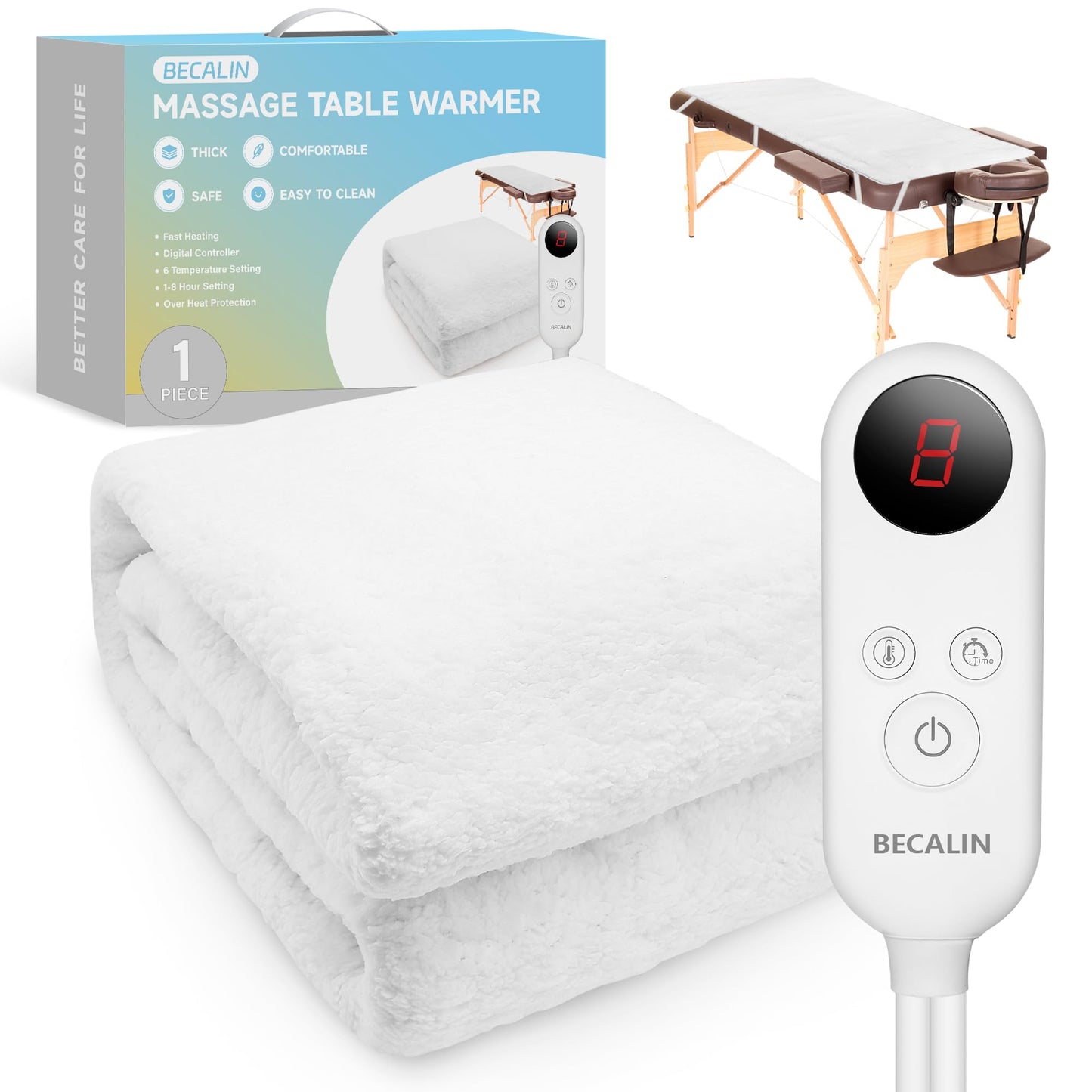 Massage Table Warmer Heating Pad Professional SPA Massage Bed Warmer with 8 Timer & 6 Heat Settings & Overheat Protection for Massage Bed & Spa, Thickened & Soft Fleece, 31" x 71"