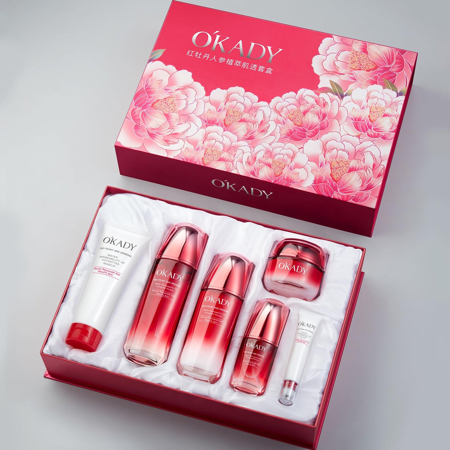 R RadiantRise Ginseng Anti-Aging Skincare Set For Women 6-In-1 Skin Care Kit Moisturizing Reviving Smooth Skin Valentine's Day Gift