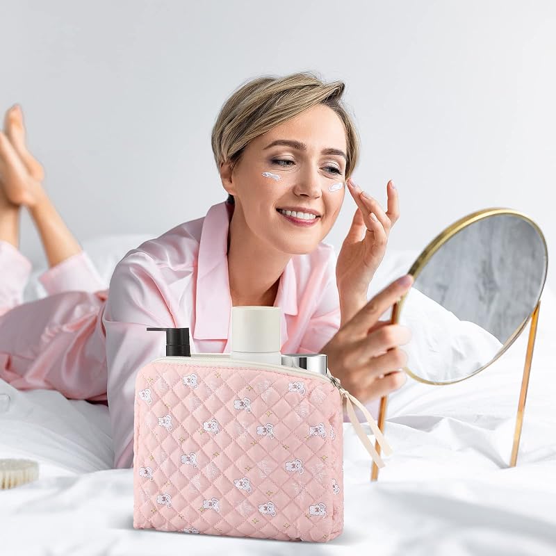 6 Pcs Quilted Makeup Bags Set - Cotton Floral Cosmetic Organizers for Travel