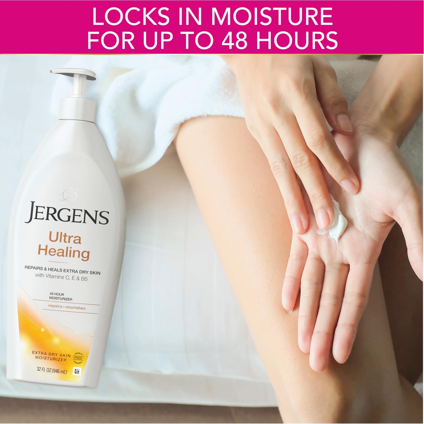 Jergens Ultra Healing Dry Skin Lotion, Hand and Body Moisturizer for Quick Absorption into Extra Dry Skin with Hydralucence Blend, Vitamins C, E and B5, 32oz