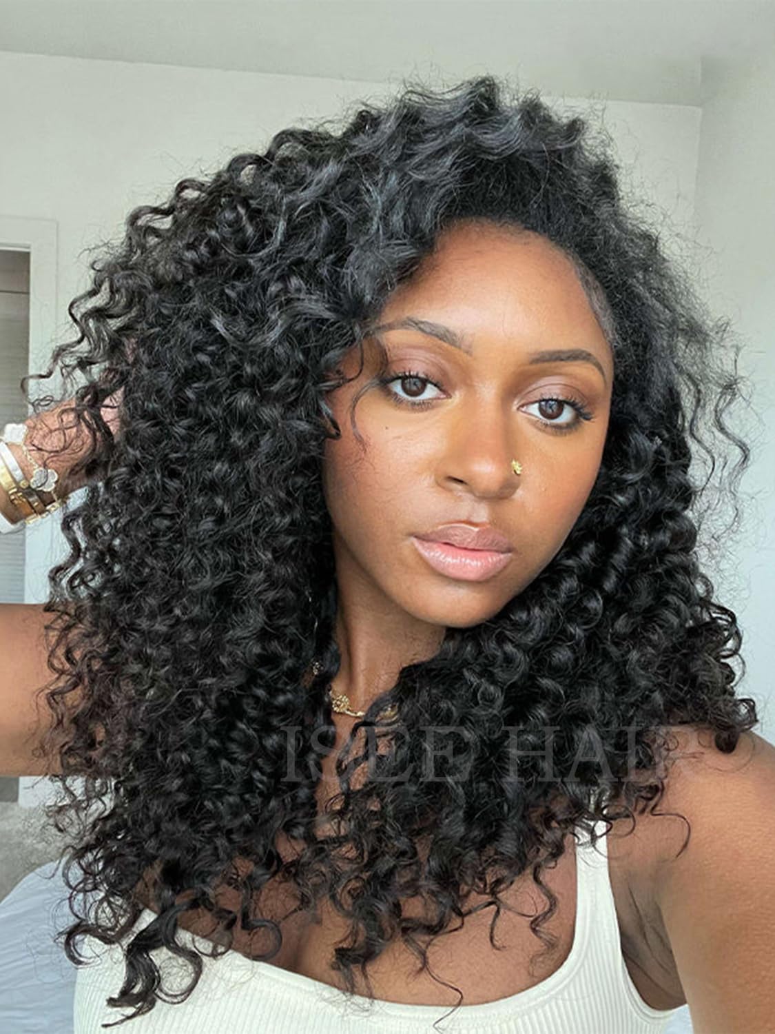 ISEE Half Wig Human Hair Water Wave Human Hair Glueless Wigs Seamless Clip Ins Flip Over Wear Go Wig Invisible Hairline Beginner Friendly 24 Inch