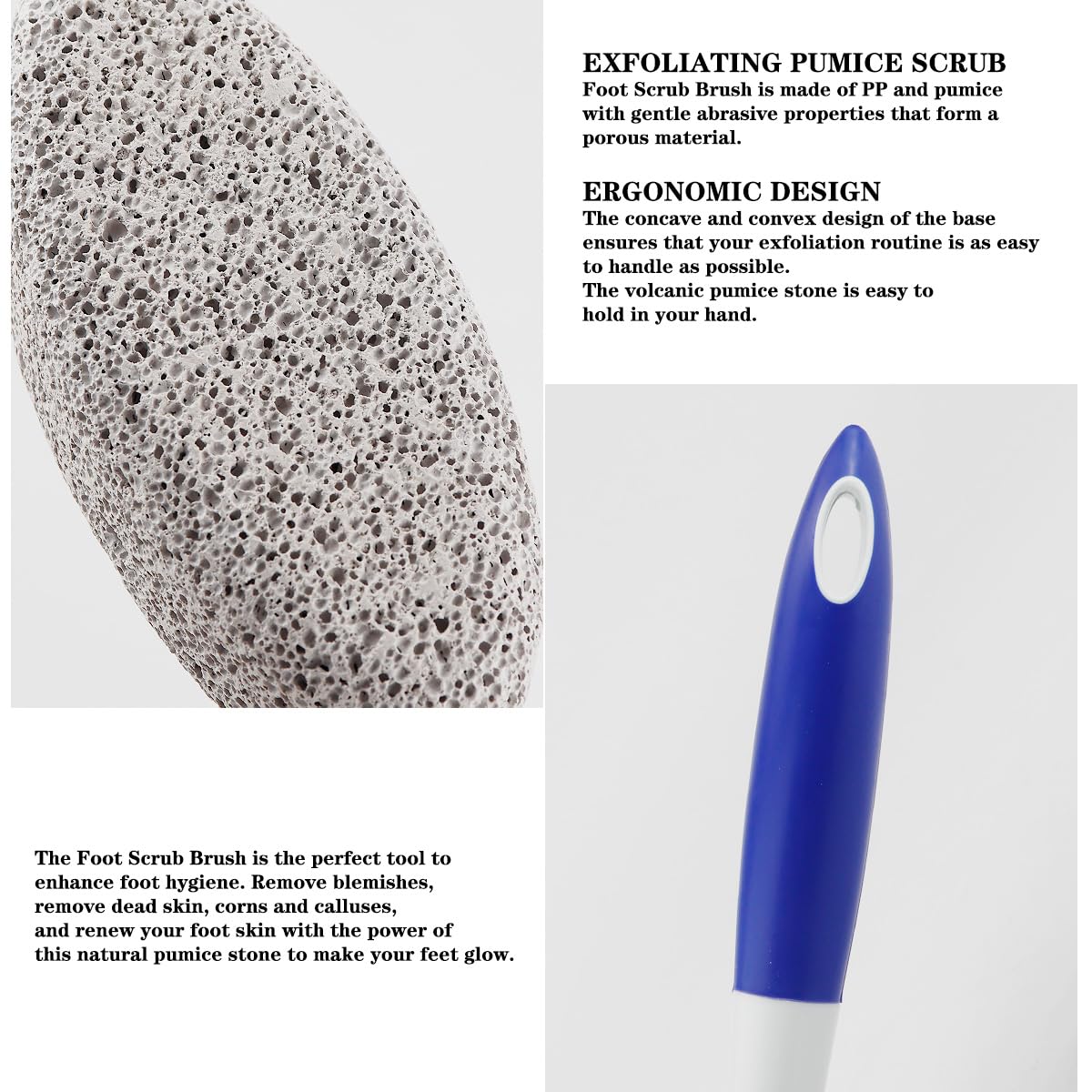 Long Handle Pumice Stone, Exfoliating Dead Skin Remover with 35cm Handle for Easy Foot Care - Suitable for Pedicure, Massage and Scrubbing