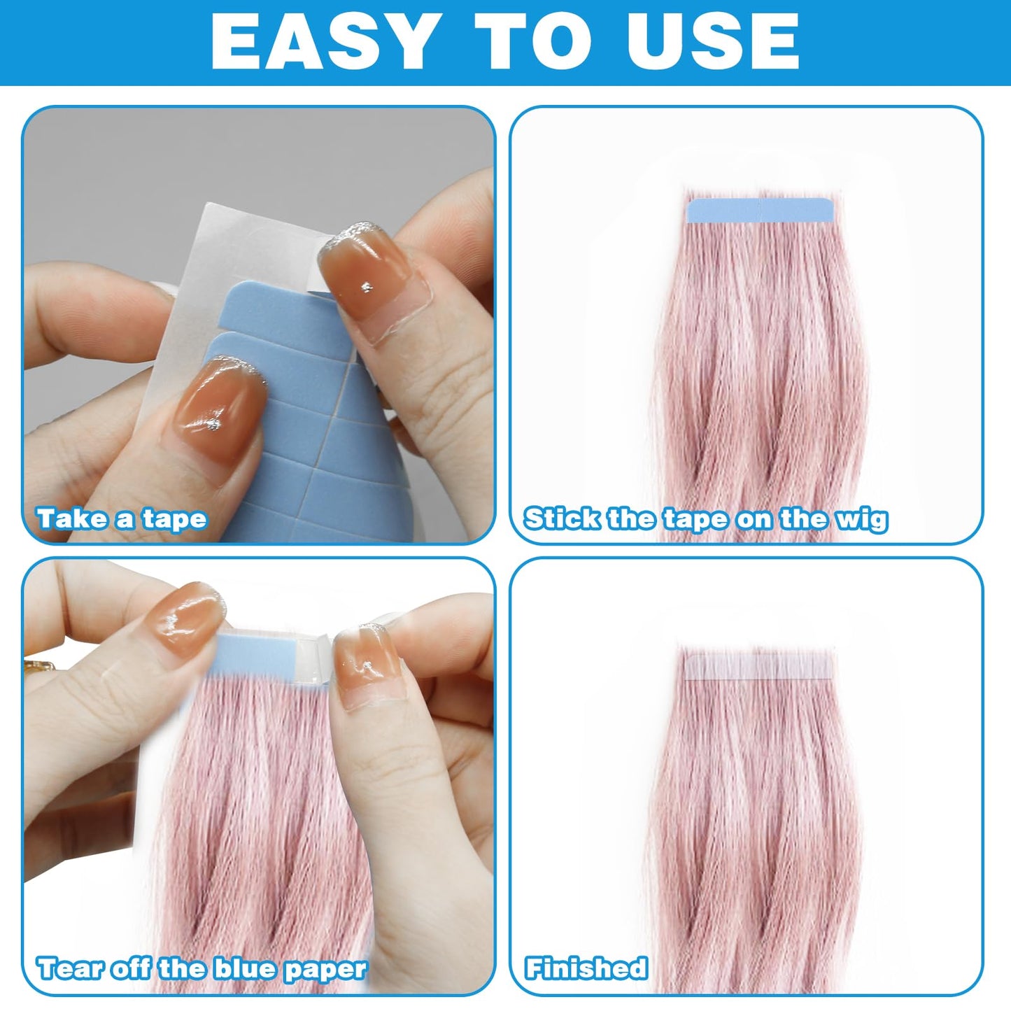 240pcs Beauty Tools Human Hair Tape Extension Replacement, Double Sided Wig Tape (Blue)