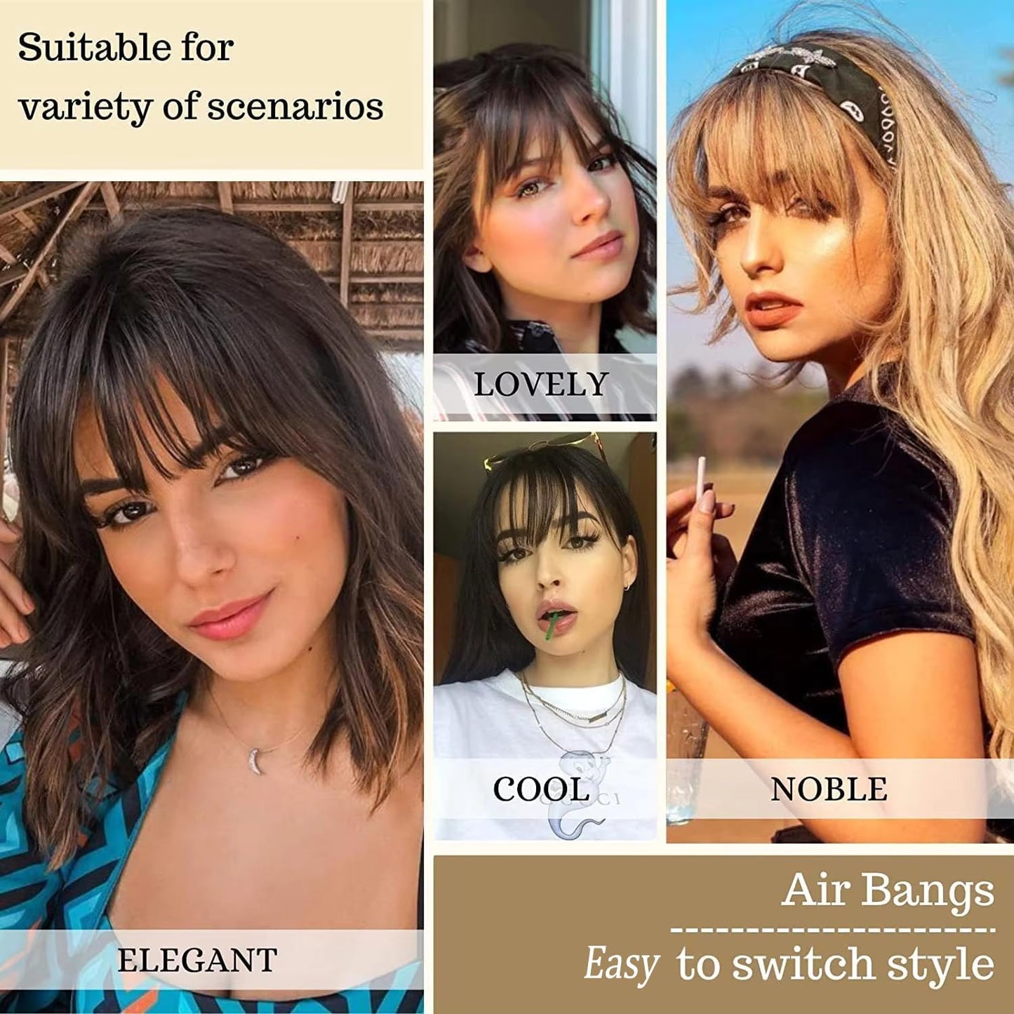 ORIGEN Clip in Bangs Real Human Hair Clip on Wispy Bangs Fringe with Temples Hairpieces Fake Front Bangs Extensions for Women Dark Brown Color