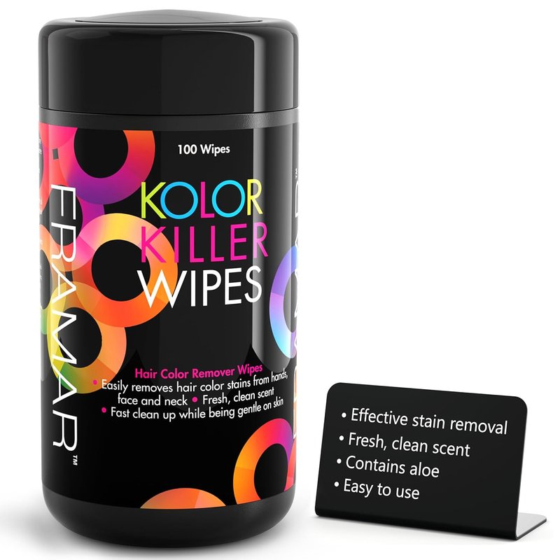 Framar Kolor Killer Wipes – Hair Dye Remover For Skin, Hair Color Remover For Dyed Hair, Gentle on Skin, Pleasant Scent – Wipes Dispenser of 100