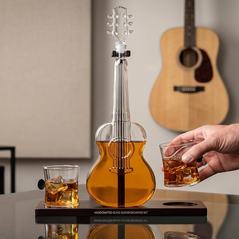 Guitar Whiskey Decanter Set with 2 Glasses | 1000 ml Borosilicate Glass - Acoustic/Classic