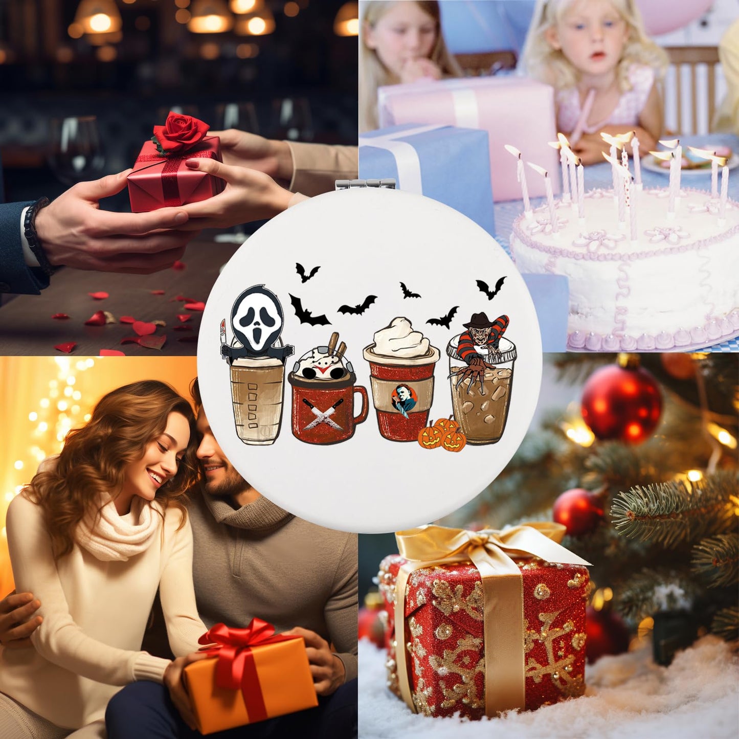 Zuo Bao Horror Coffee Makeup Mirror Halloween Party Gift Horror Movie Fan Small Sling Bag Spooky October Gift (Horror Coffee)