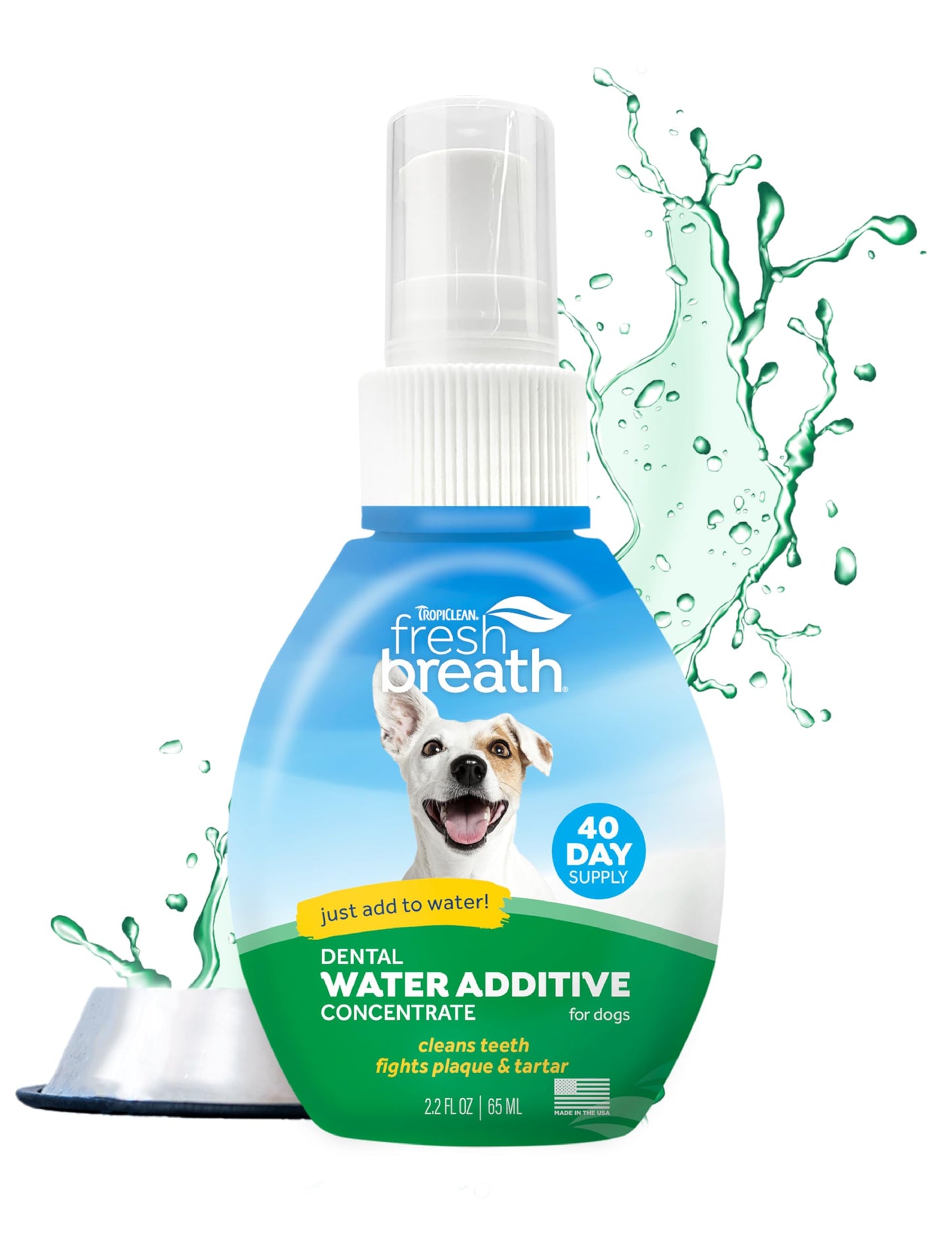 TropiClean Fresh Breath Water Additive Concentrate for Dogs | Breath Freshener and Teeth Cleaning Solution | No Brushing Required | 2.2oz.