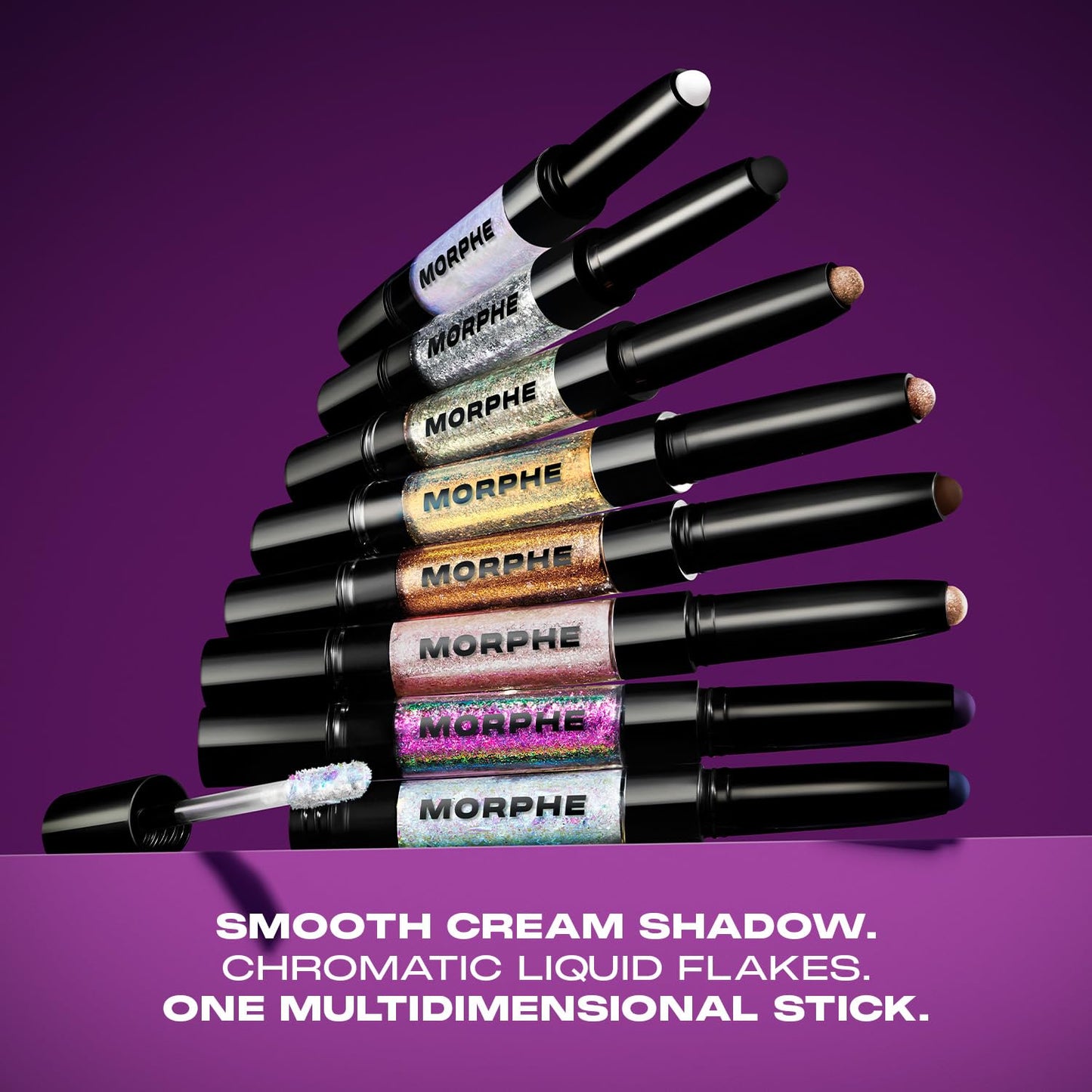 Morphe Mixed Signals Dual-Ended Eyeshadow Stick - Cream Eyeshadow Pigment & Chrome Liquid Flakes for Bold, Layered Eye Makeup Looks - Self Ware/Don't Care (0.96 oz)