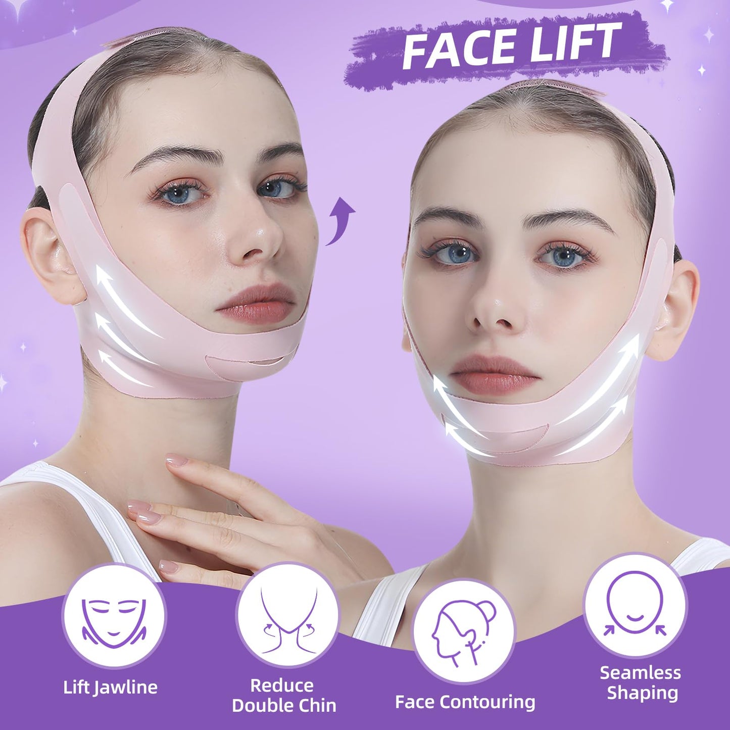 PRAVETTE Facial Lifting Belt - V Line Lifting Mask Chin Strap,Face Lift Tape with Adjustable Straps, V-Shaped Double Chin Reducer, 3D Contoured Design for Facial Shaping,Jawline Shaper and Sleeping