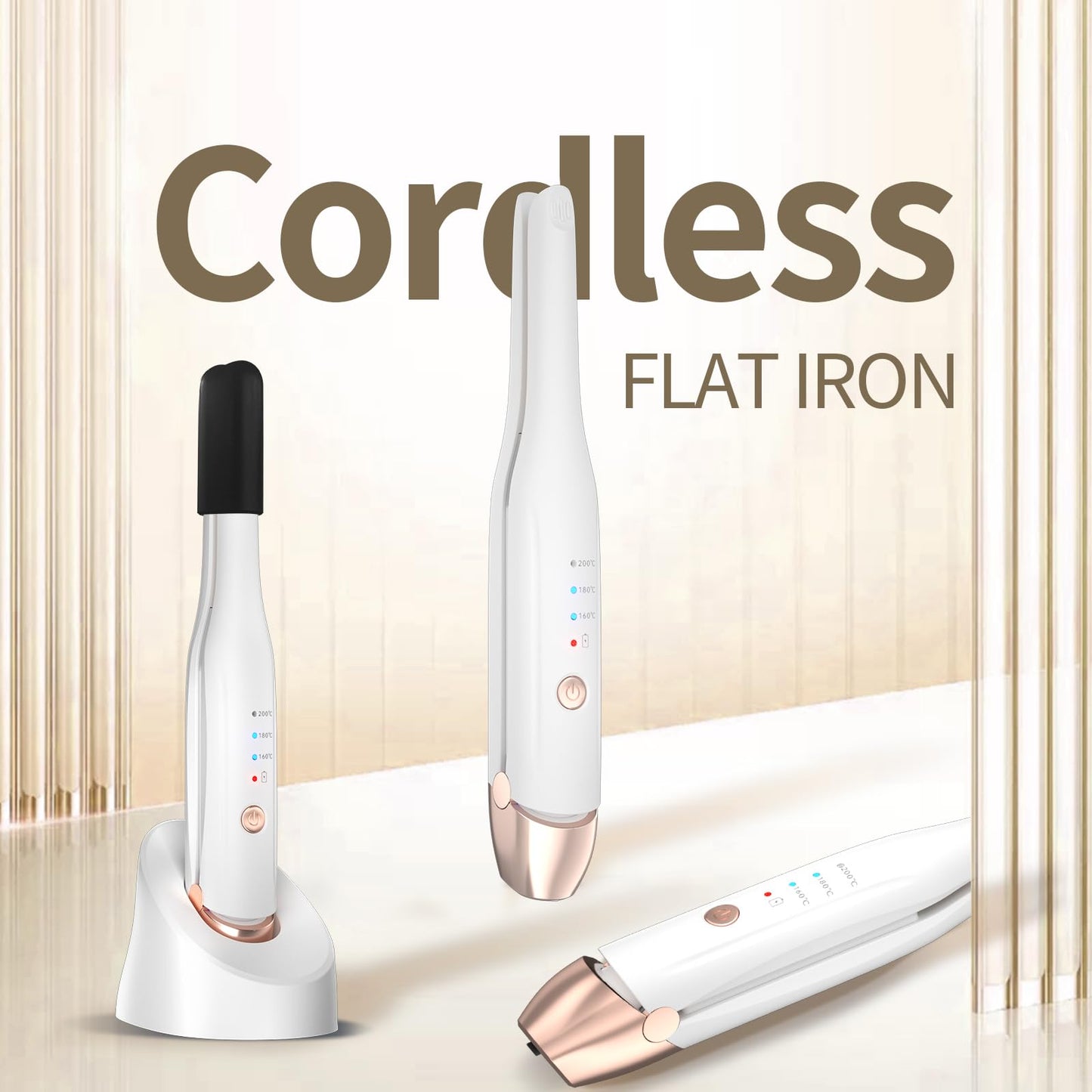 Mini Cordless Hair Straightener Portable Straight Curl Dual Purpose Hair Straightening Irons Fast Heating Hair Care with 3 Temperature Settings and Auto Shut-Off Hair Styling Tools for Women (White)