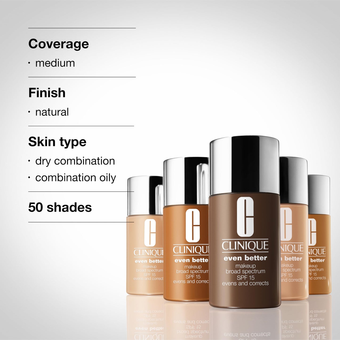 Clinique Even Better Makeup Foundation Broad Spectrum SPF 15 | Medium Coverage + Natural Finish | With Vitamin C | Evens Skin Tone + Reduces Dark Spots, Ivory, 1 Fl Oz
