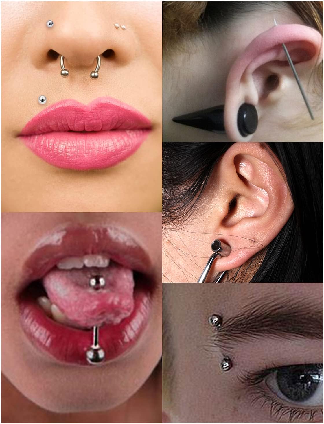 316L Surgical Steel Body Piercing Tools Kit - 9 Styles for Nose, Septum, Lip, Tongue & More