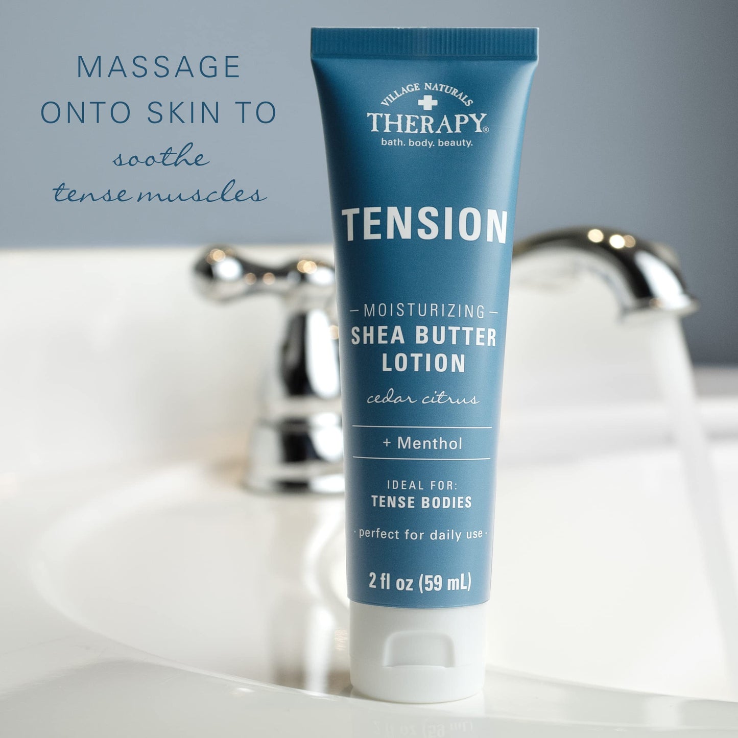 Village Naturals Therapy Tension Relief Shea Butter Lotion, Cedar Citrus Soothe, Daily Moisturizing Hand & Body Lotion with Aloe & Menthol, 2 oz Travel Size, 6-Pack