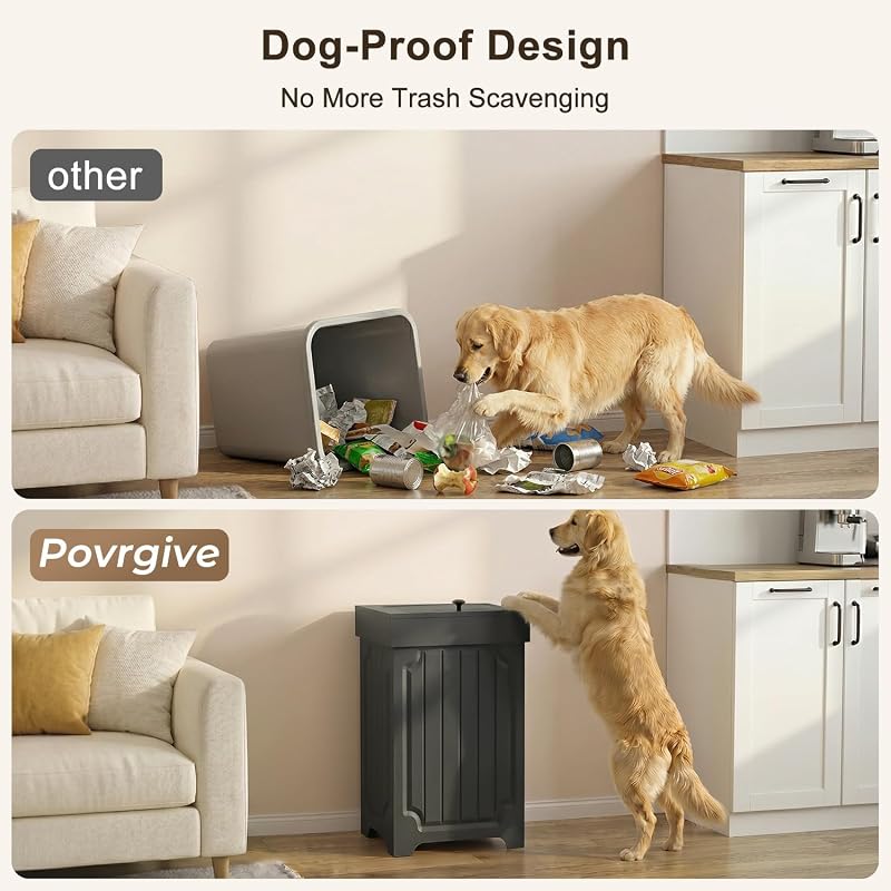 Dog Proof 13 Gallon Kitchen Trash Can with Lid - Black (Pet-Proof, Stable Design)