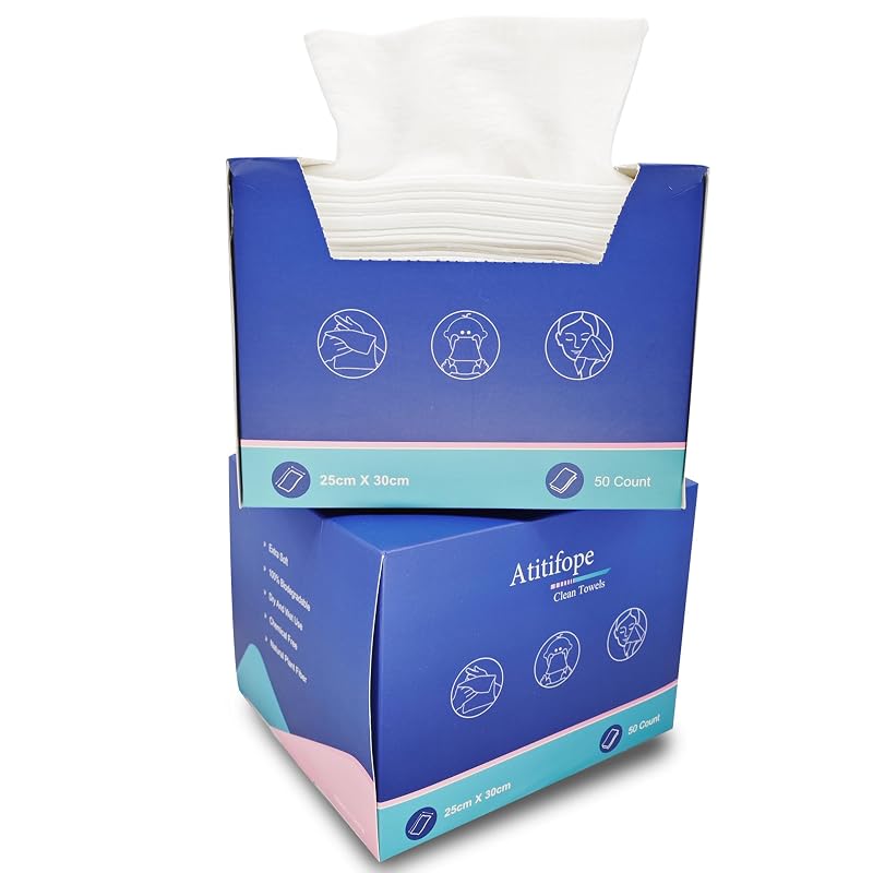 Disposable Face Towels Makeup Remover Wipes 100 Count (2 Boxes) – Soft, Thick Hygienic Cloths
