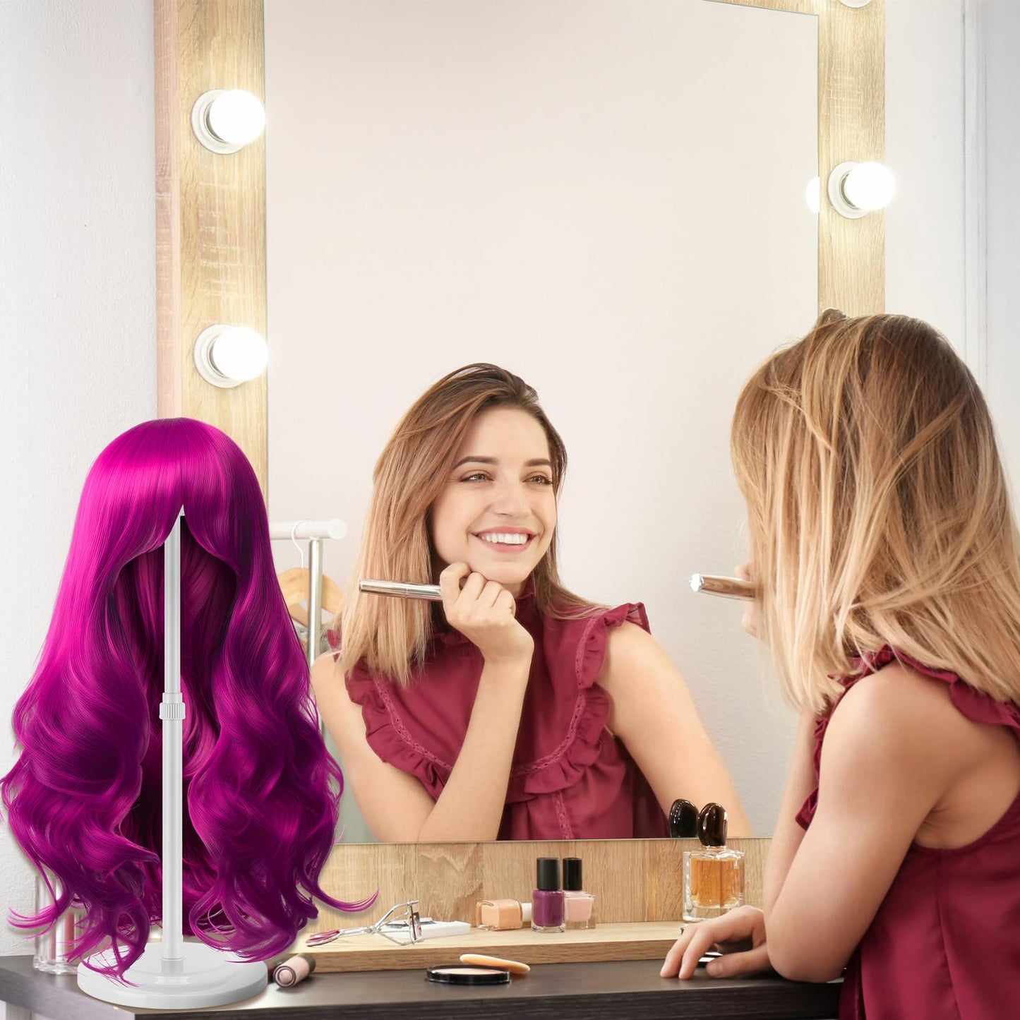 Tatuo 4 Pcs Wig Holders, 9.8"-18.9" Adjustable Height Wig Head Stand Portable Hat Display Holder Storage for Multiple Travel Wigs Styling Practice women DIY Head Stand Non Slip Stable(White)