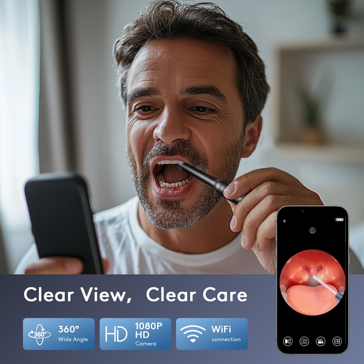 Tonsil Stone Removal Kit with Camera- 2025 Upgraded Tonsil Stone Remover Tool Connect with WIFI - Visual Led Light Tonsillolith Removal Tool with 4 Head Attachments (Black)