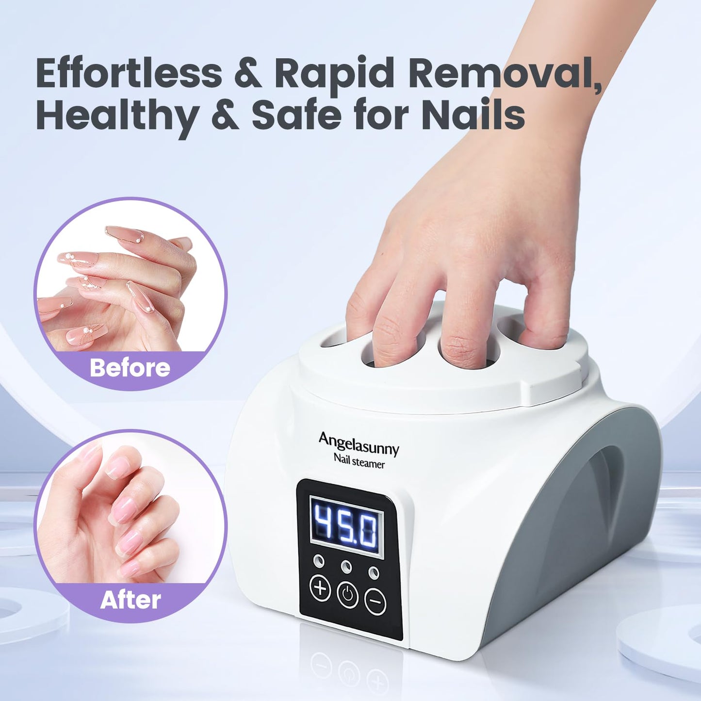 AngelaSunny Electric Nail Steam Remover Machine Nail Soaking Bowl with Manicure Tools – Adjustable Temp, Fast Gel/Dip/Acrylic Remover, LED Display & Acetone-Proof Bowl for Home Salon