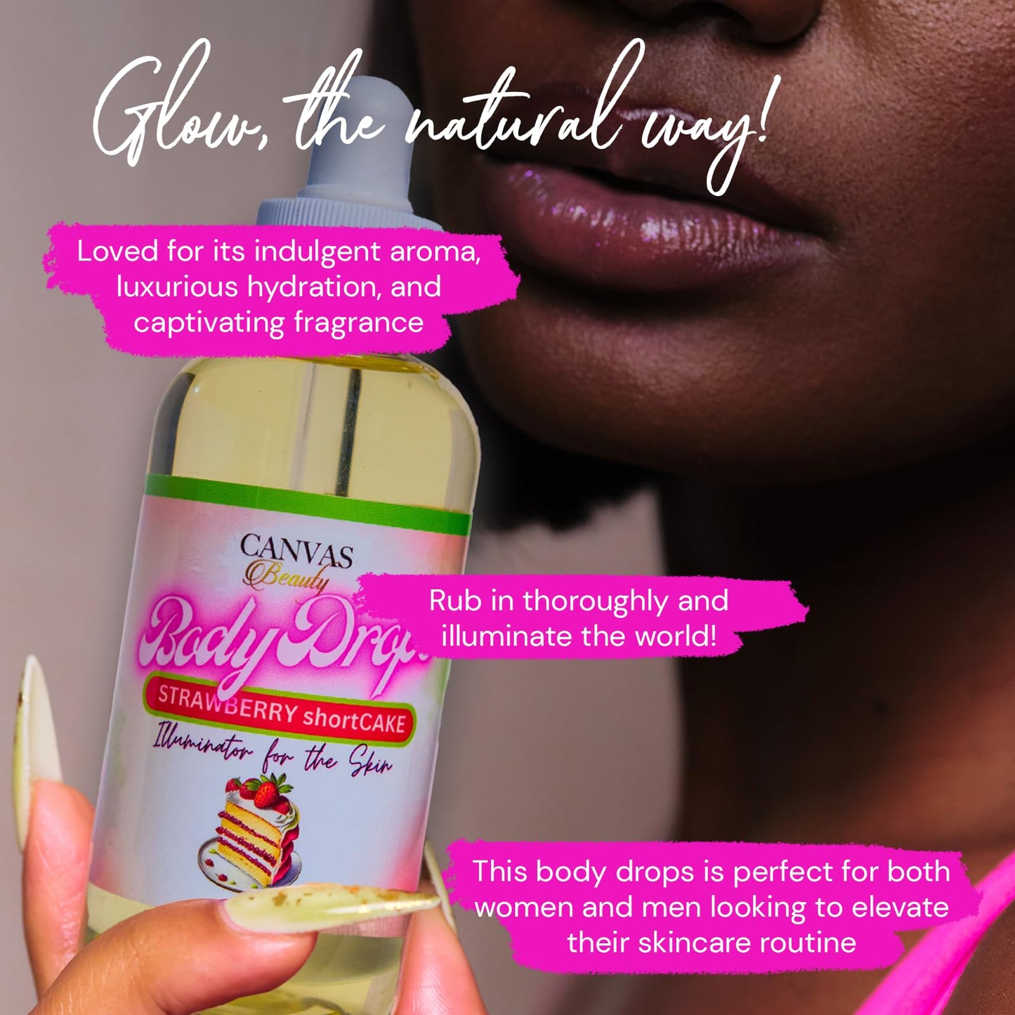 Canvas Beauty Body Drops, Strawberry Short Cake - With Coconut Oil, Jojoba Oil & Vitamin E