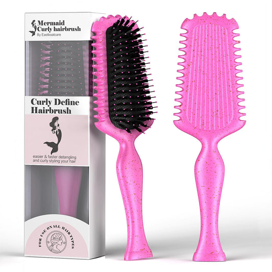 Mermaid Curly Hair Brush Volume Curly Defining Brush for Effortlessly Detangling Shaping and Styling Curls, Curl Brushes Suitable for All Wet or Dry Hair Types, Gifts Idea for Women and Men (Rose red)
