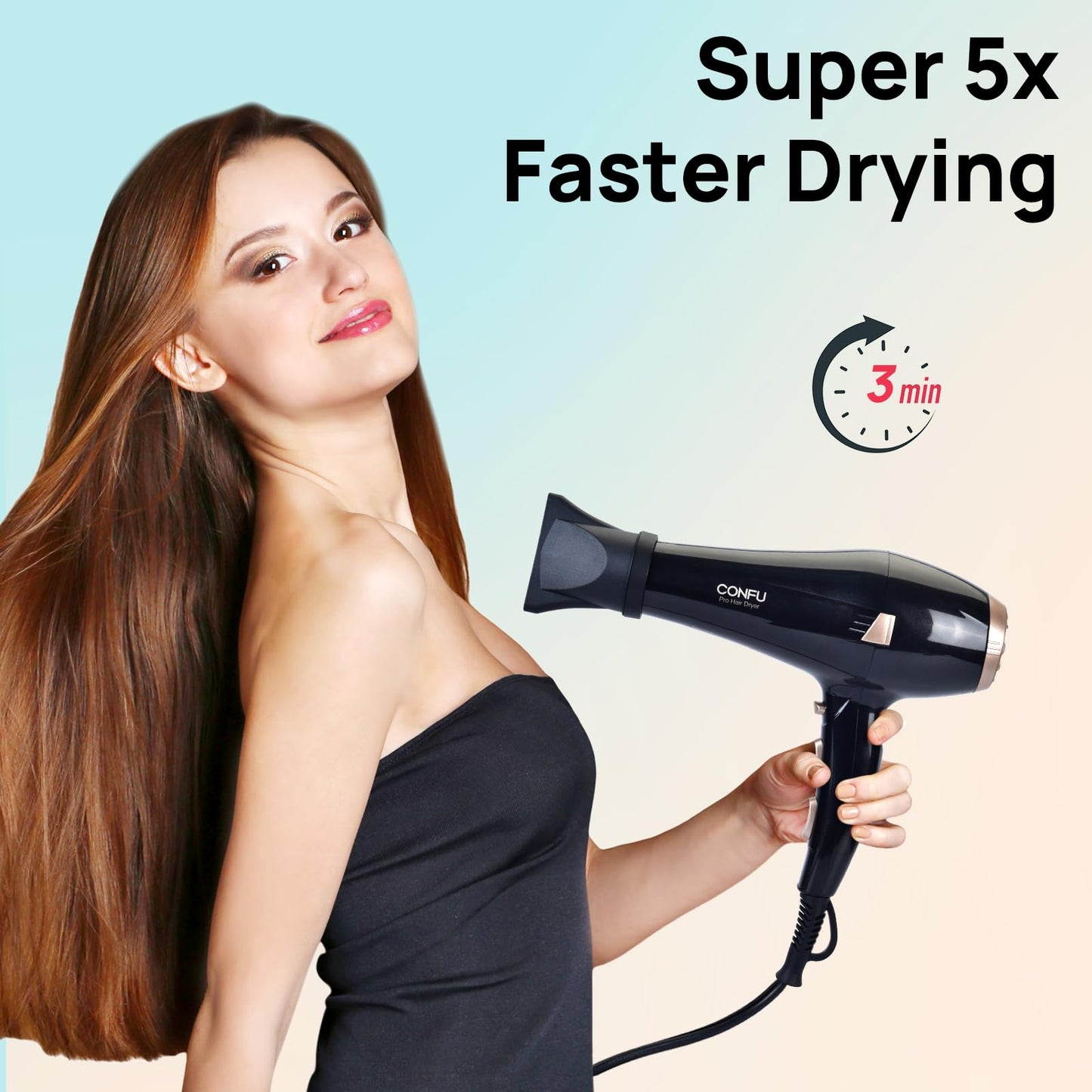 CONFU Hair Dryer, Professional Ionic Salon Blow Dryer with Diffuser for Women and Men, 5X Fast Drying, Powerful and Quiet Hair Blow Dryer for Fast & Easy Styling (1875 Watts)