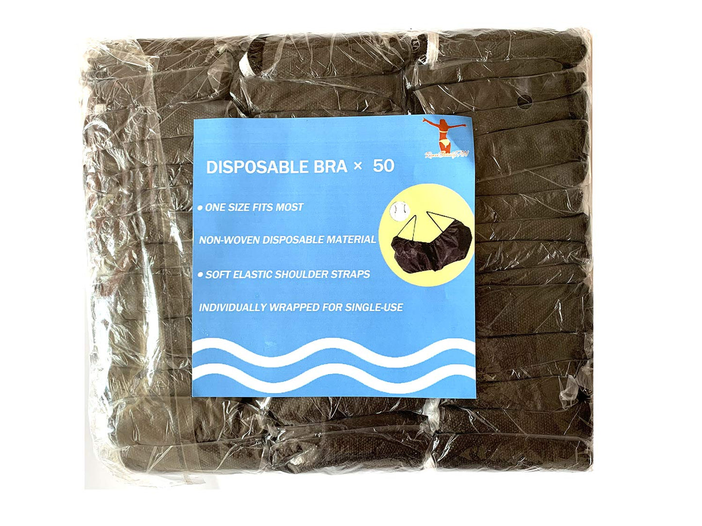 Pack of 50 Black Disposable Bras Bikini,Shoulder Loops, Individually Packed - Spray Tan, Spa Salon Top Garment Underwear, Airbrush Spray Tanning Bra