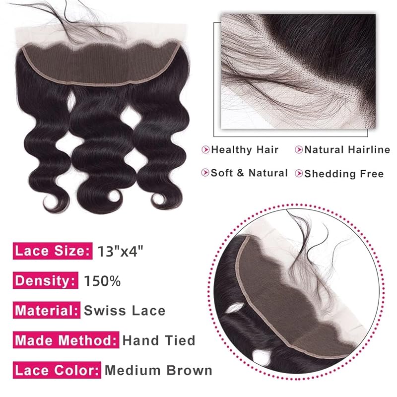 13x4 HD Lace Frontal 14 Inch Body Wave Virgin Brazilian Hair, Pre-plucked Baby Hair