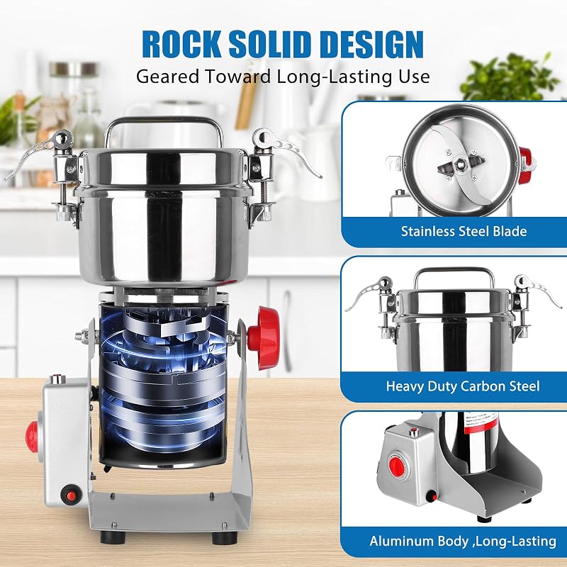 800g 3000W Electric Grain Mill Grinder for Dry Grains & Spices - Stainless Steel Home Use