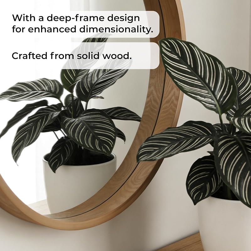 24-Inch Natural Round Wood Mirror with Circle Frame - Wall-Ment Bathroom & Living Room