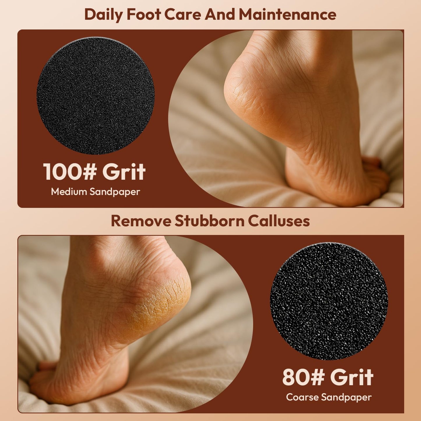 AWROSE 60 Pcs Foot File Replacement Round Sand Paper, 30 Pcs 80 Grit Sandpaper Disk & 30 Pcs 100 Grit Sandpaper Disk, Compatible with Electric Foot File Callus for Dead Skin Remover