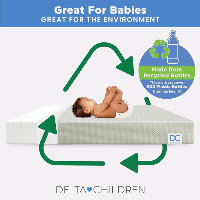Twinkle Stars Breathable Crib & Toddler Mattress - GREENGUARD Gold, 52 x 27.5 x 5 in, Removable Washable Cover (Green+Twinkle Breathable)