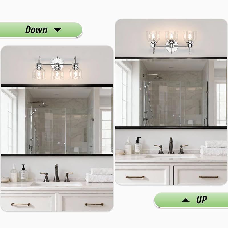 Chrome 3-Light Vanity Light Fixtures - Traditional Clear Glass with Black Backplate | Variation: Chrome+3Lights