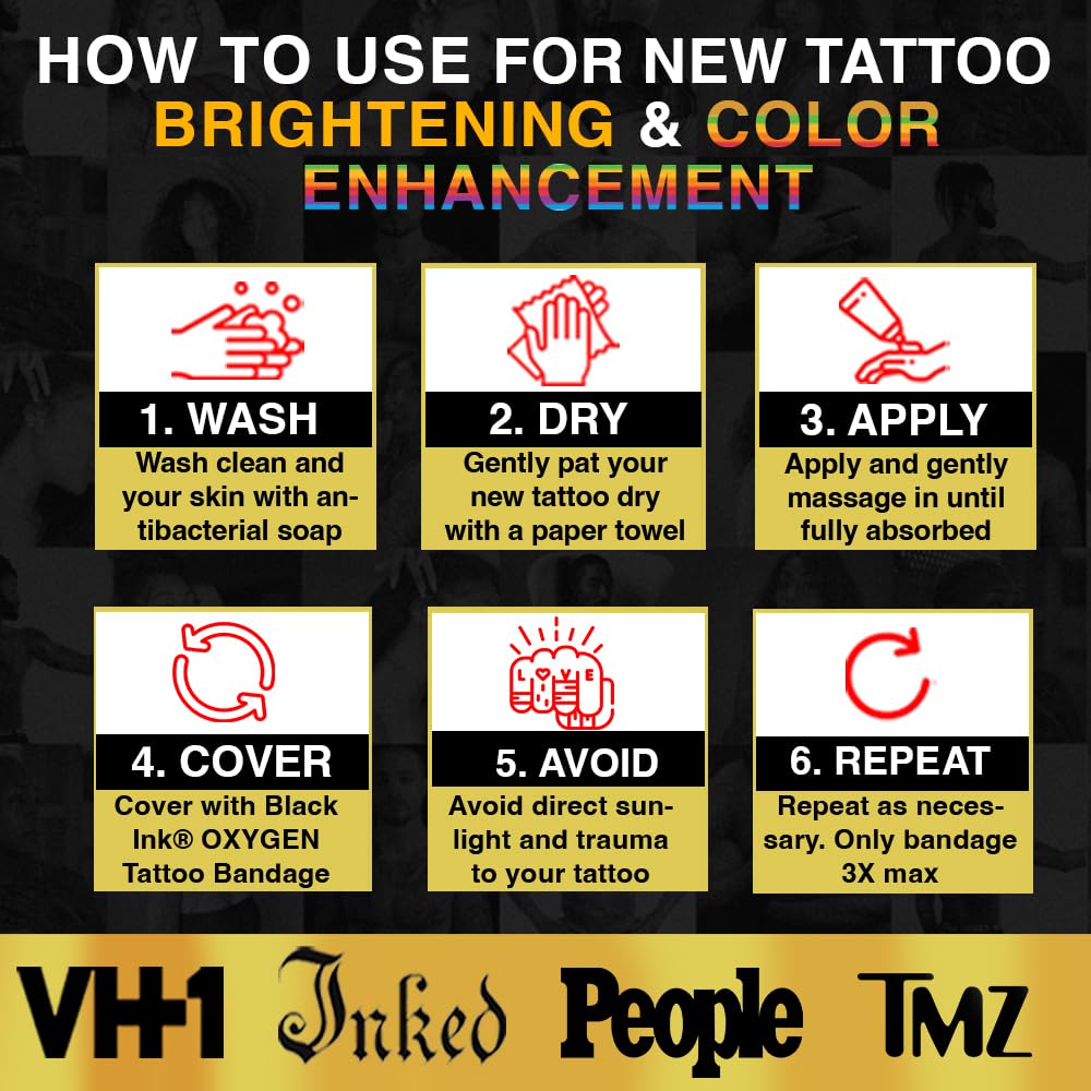 BLACK INK Advanced Color Enhancing Tattoo Aftercare + Daily Use Tattoo Brightener & Moisturizer Cream for All Skin Tones & Ink Colors • Organic & Vegan All-Natural Care Tattoo Lotion • Made in the USA