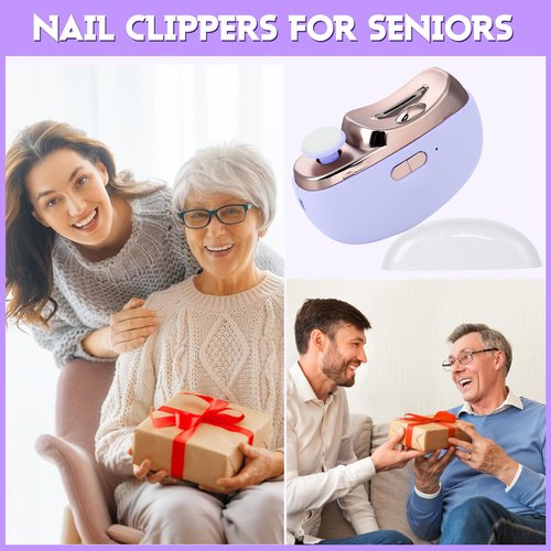3 in 1 Automatic Electric Nail Clipper with Polishing, Safe and Convenient Nail Trimmer with Nail Clip Storage, 2 Speed Electric Toe Nail Clippers Nail Cutter with Light for Kids Adults (Purple)
