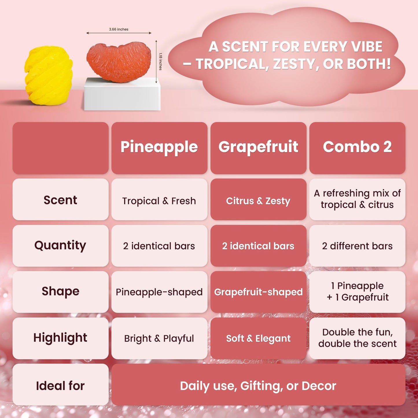 ABERA Grapefruit Soap Bar – Fruit-Shaped Decorative Soap for Bathroom Décor or Spa Vibes – Citrus Scent Moisturizing Vegan Body Cleanser, Unique Hand Soap Gift Set, 2 Pack (4.6 oz Total)