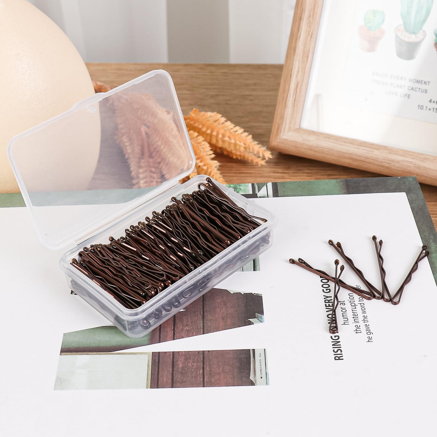 DySaLic Mini Bobby Pins, 150 Count 1.38 Inch Small Hair Bobby Pins with Storage Box for Kids, Girls and Women - Brown