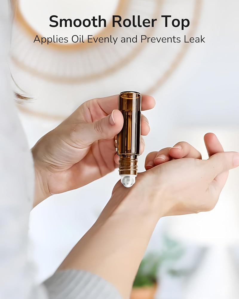10ml Amber Essential Oil Roller Bottles, 24-Pack with Accessories - Leak-Proof