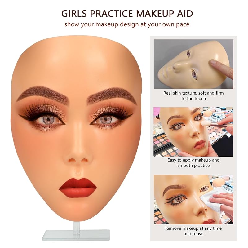 5D Silicone Makeup Practice Face - Full Face White with Detachable Base (Variation of THIS listing)