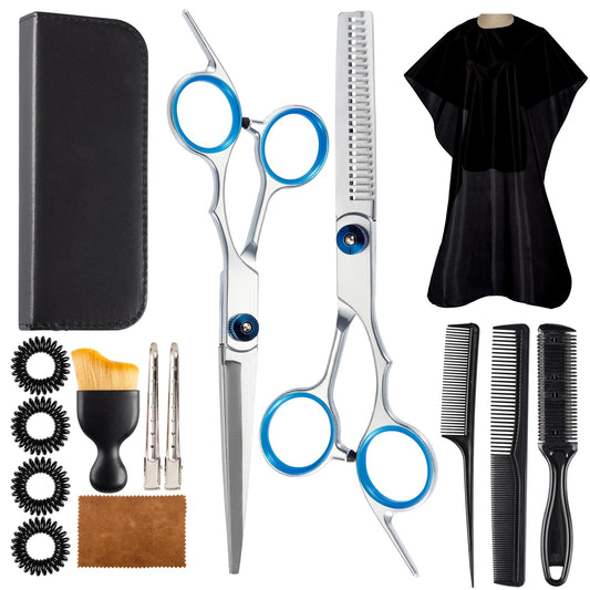 15 pcs Hair Cutting Scissors Professional, Thinning Shears for Hair Cutting, Stainless Steel Barber Scissors, Lengnoyp Haircut Scissors Hair Cutting Kit for Women, Men