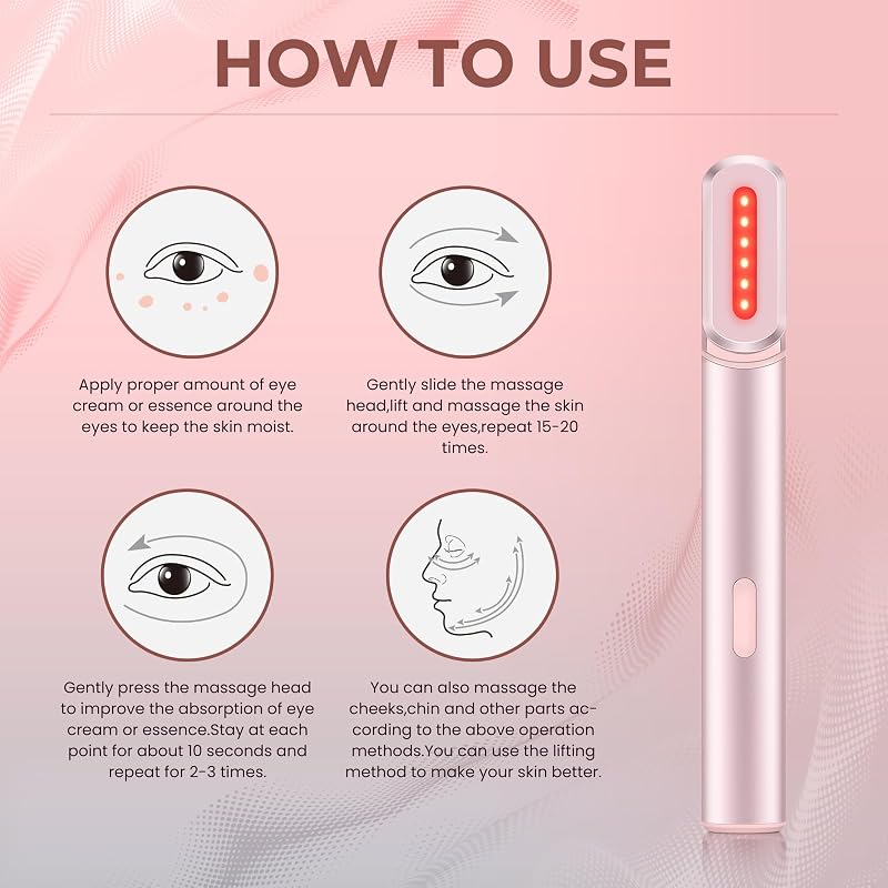 4-in-1 Light Therapy Wand for Face & Neck, Red Light + Microcurrent Eye Massager (2 Colors Led Light)