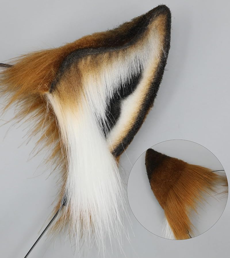 Brown One Size Fox Wolf Cat Ears Headband - Plush Animal Ears Hairband for Cosplay