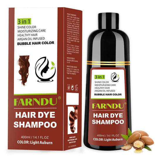 Farndu Light Auburn Hair Dye Shampoo for Women Men Gray Hair Coverage and Herbal Ingredients 3 In 1 Hair Color Shampoo