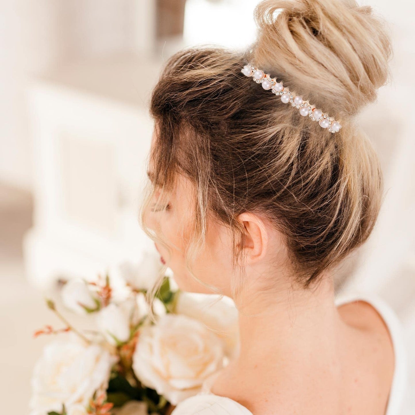 Mozeat Lens Pearl Decorative Hair Comb, 2 Pieces, Alloy, White, for Women Bridal Accessories
