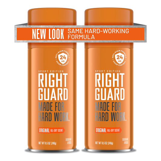 Right Guard Sport Deodorant Spray, Anti-Stain Spray Deodorant For Men, Aluminum Free, 24-Hour Odor Control, Original Scent, 8.5 oz. (2 count)