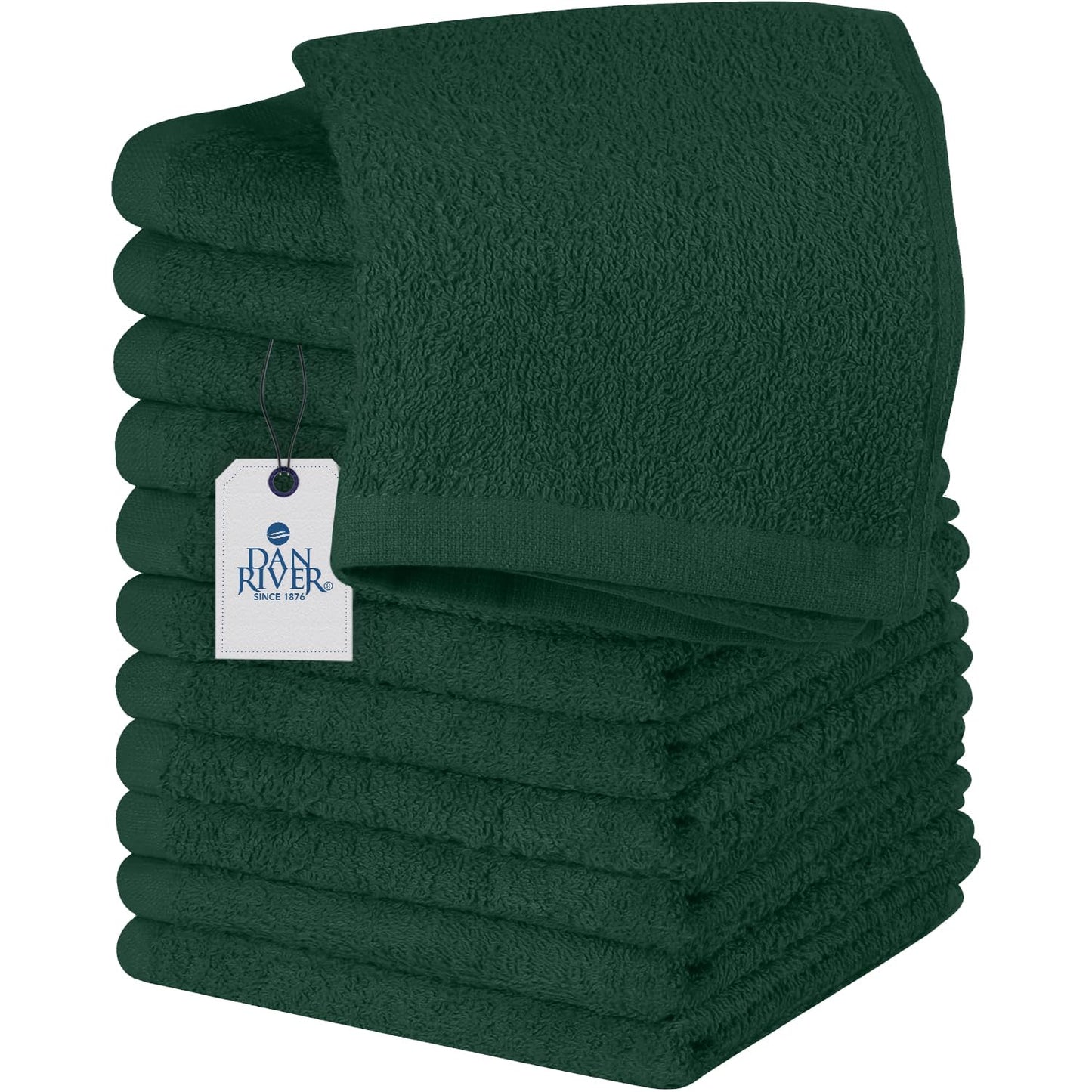 DAN RIVER Washcloths - 12 Pack, 12x12 Inches, 400 GSM, Hunter Green, 100% Cotton, Soft & Highly Absorbent Wash Cloths for Face and Body, Perfect for Bathroom, Makeup Removal, and Everyday Use