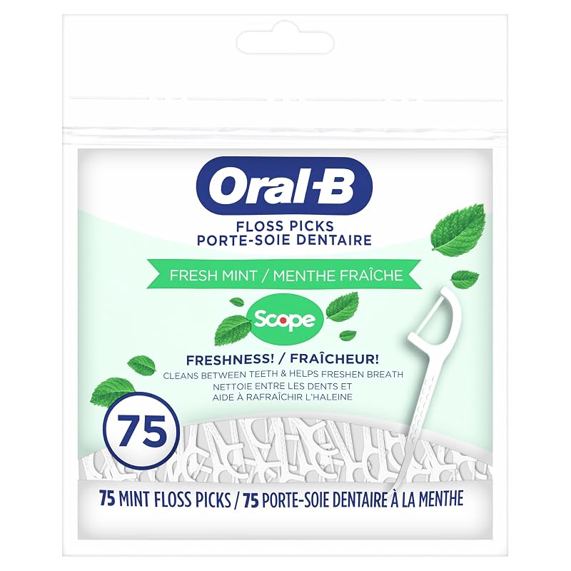 Oral-B Burst of Scope Fresh Mint Dental Floss Picks – 450 Total (6 Packs of 75)