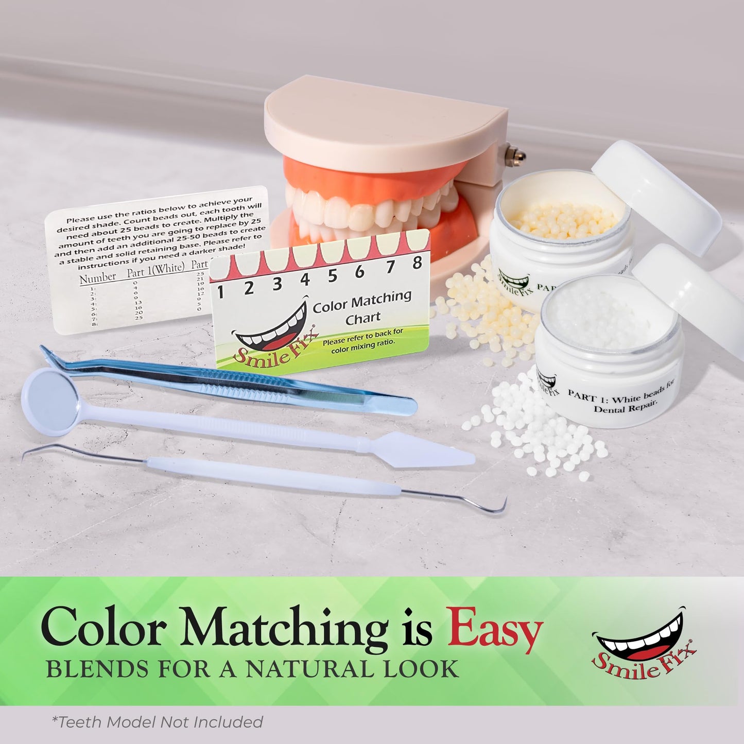 SmileFix Deluxe Dental Repair Kit - Color Matching Compound - Includes Tools - Missing Or Damaged Teeth - Fix Gaps, Broken Teeth - Durable Tooth Repair - Fast & Easy Process