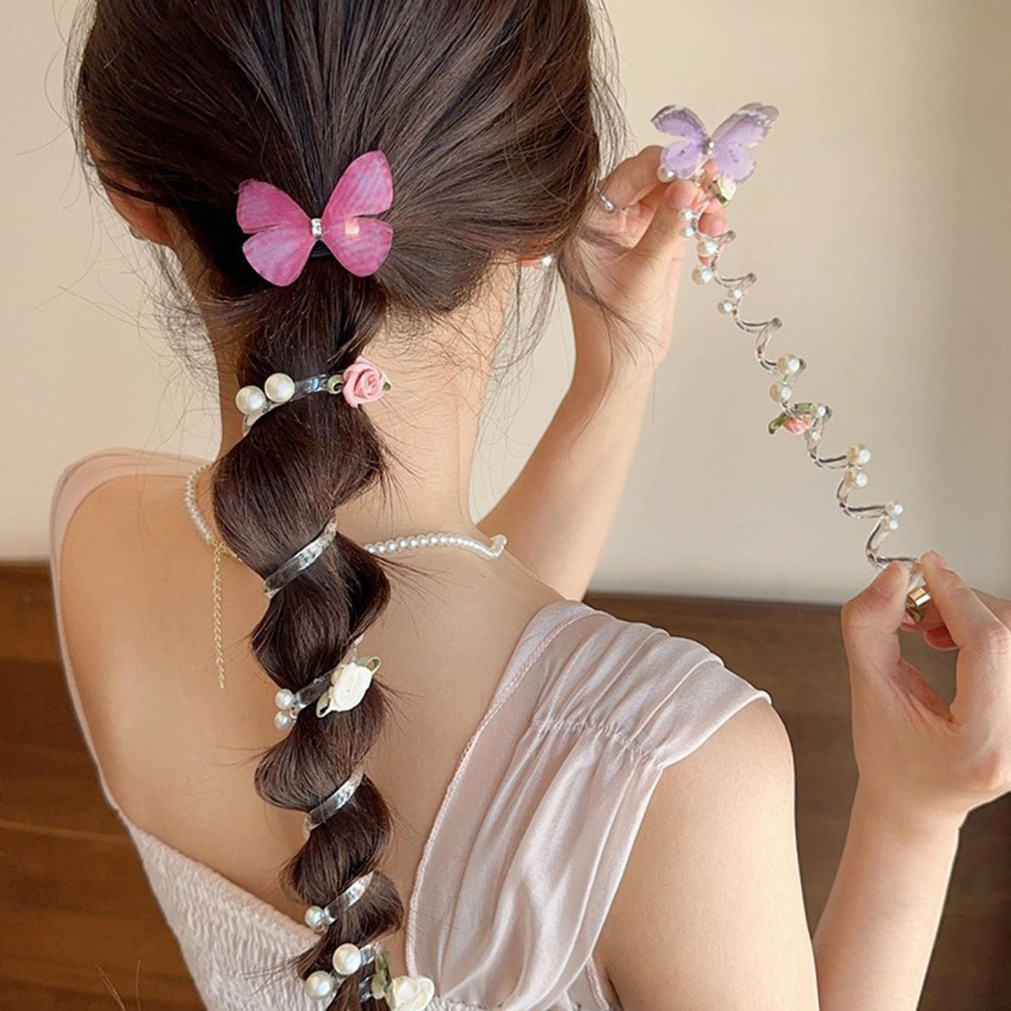 4 Pieces No Damage Soft Elastic Spiral Hair Ties, 2025 New Spiral Coils, Twisted Hair Wire Pony Hairwire, Twisted Hair Wire Pony Hairwire for Women, Phone Cord Hair Bands for Women & Girls (4 Pcs-B)